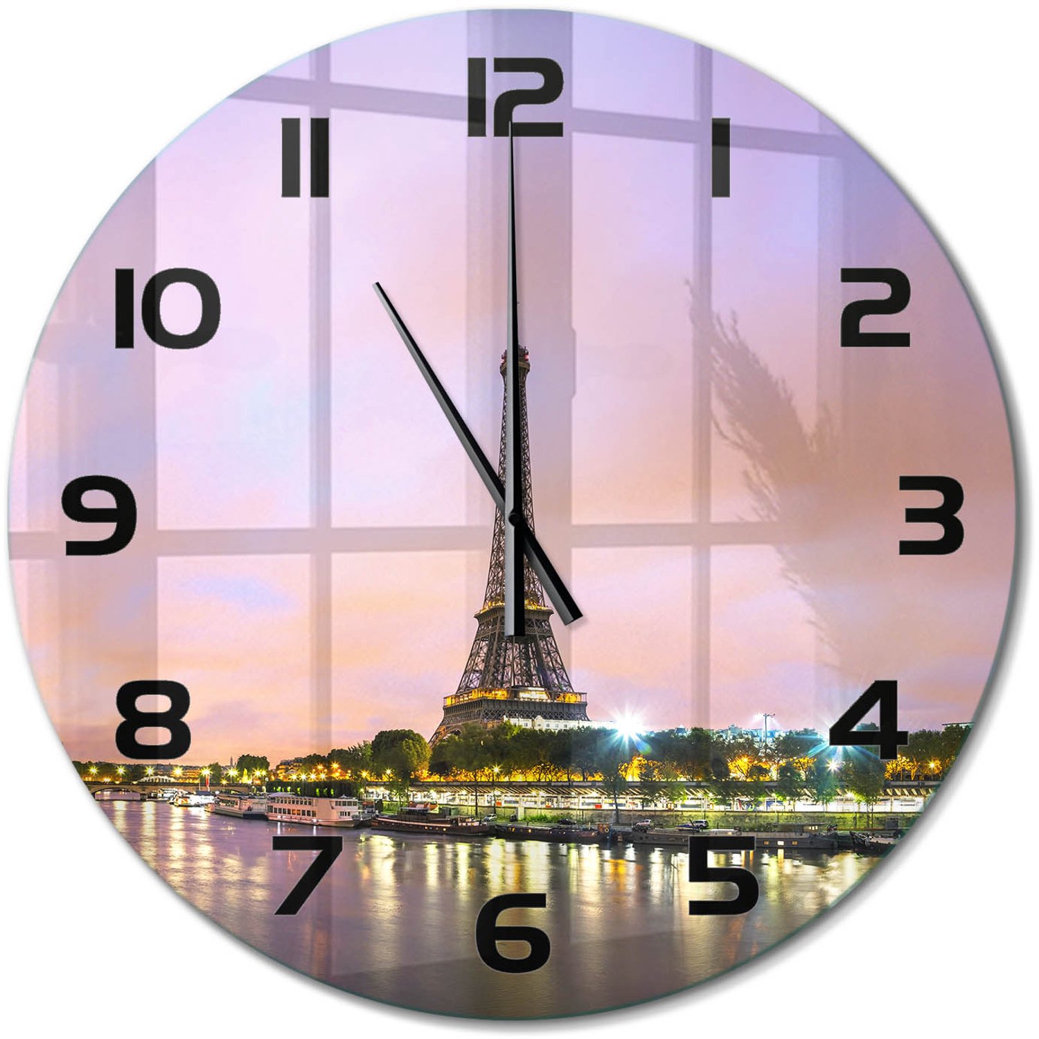 TULUP Wandklok - Eiffeltoren Parijs Decoratieve Glazen Klok - fi60 cm - Veelkleurig Glazen Wandklok Design - Zwarte handen - Ronde Klok - Glazen Klok Met Print - Wandklok Glas Met Motief