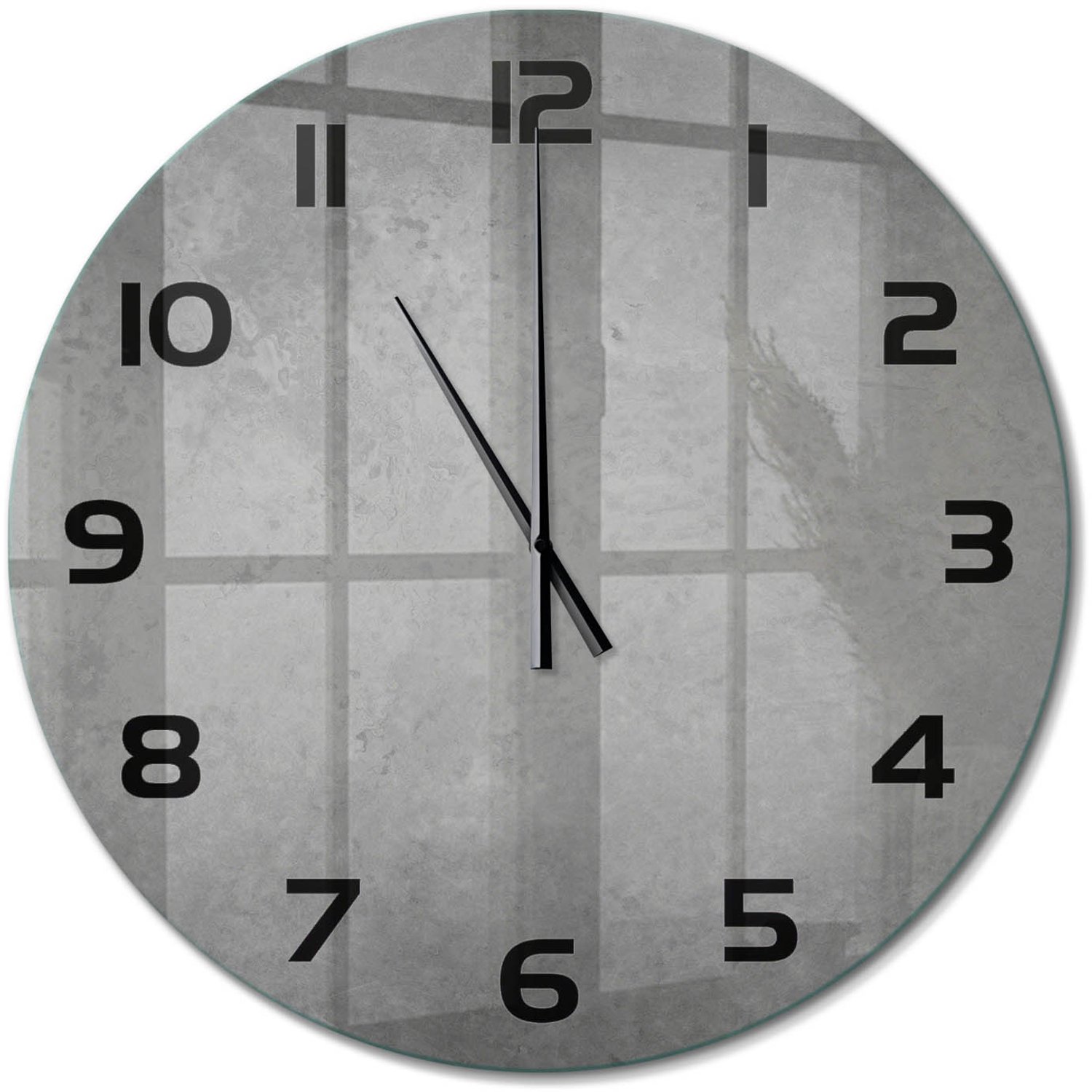 TULUP Wandklok - Specifieke achtergrond Gekleurde Glazen Klok - fi60 cm - Grijs Glazen Klok Met Print - Zwarte handen - Ronde Klok - Moderne Wandklok Glas - Wandklok Glas Decoratie
