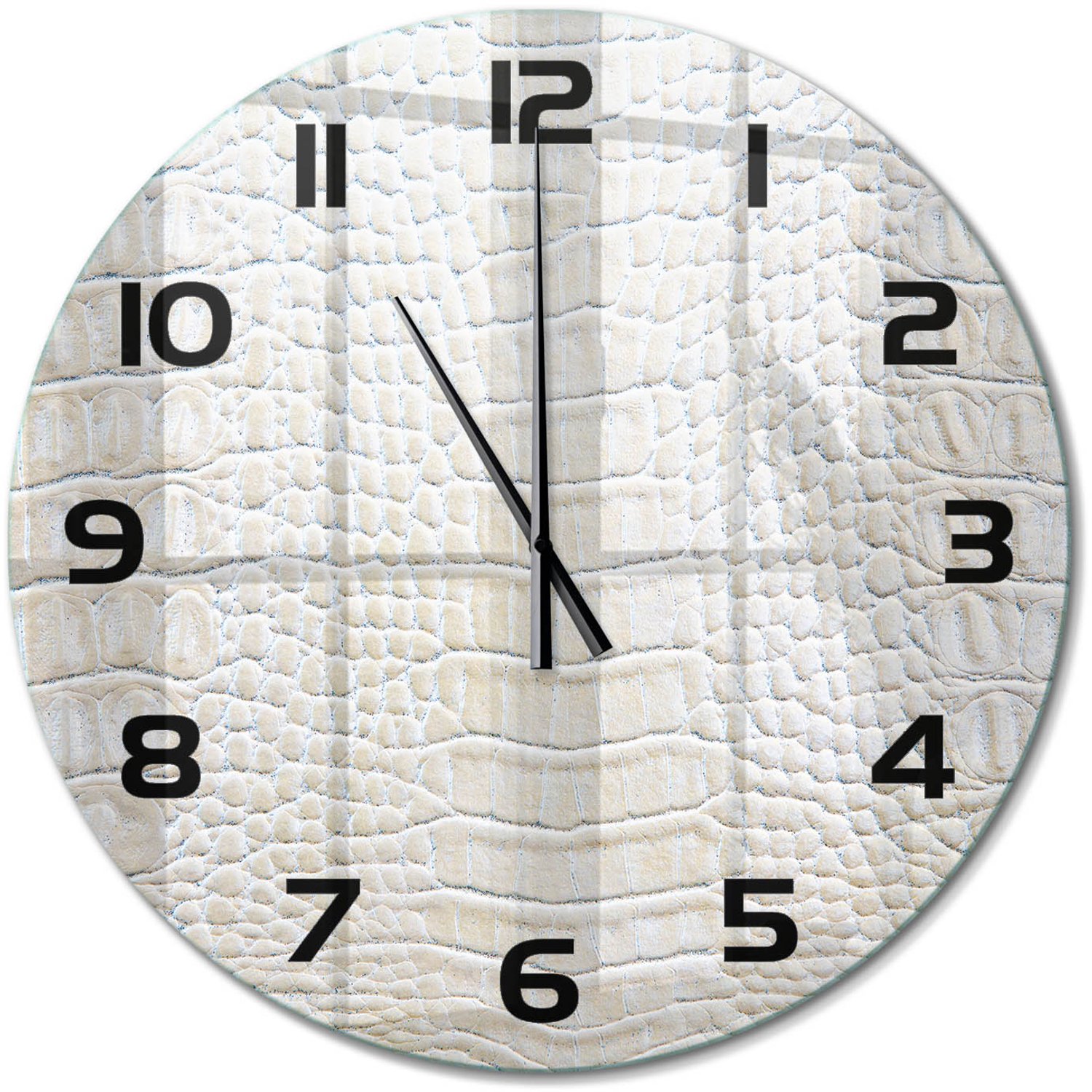 TULUP Wandklok - Krokodillenhuid Wandklok Glas Decoratie - fi60 cm - Beige Gekleurde Glazen Klok - Zwarte handen - Ronde Klok - Klok Glas Met Opdruk - Moderne Wandklok Glas
