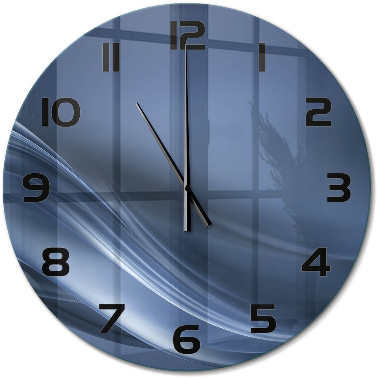 TULUP Wandklok - Grijze golf Glazen Klok Met Print - fi60 cm - Grijs Wandklok Glas Met Motief - Zwarte handen - Ronde Klok - Wandklok Glas Decoratie - Gekleurde Glazen Klok