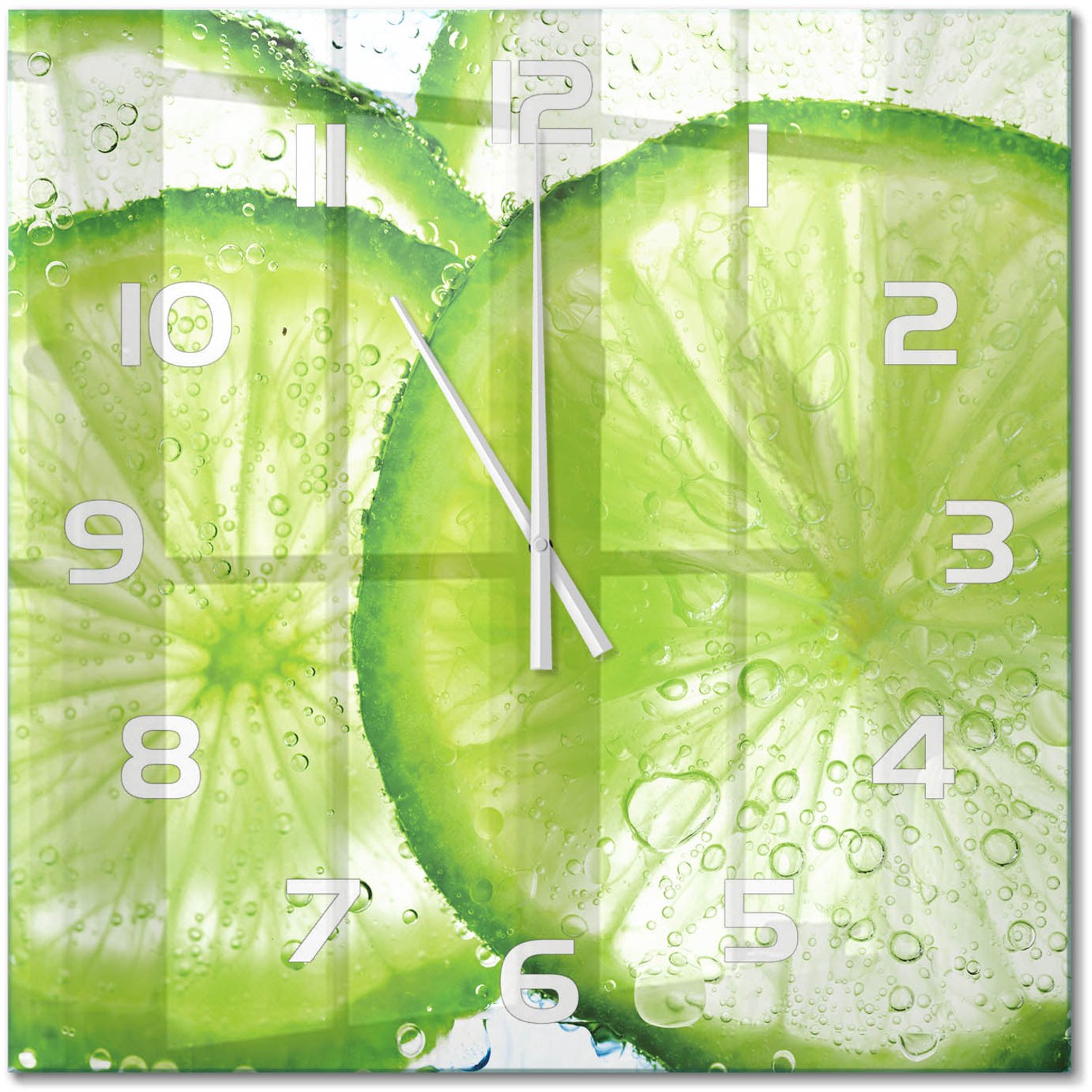 TULUP Wandklok - Kalken onder water Moderne Wandklok Glas - 60x60 cm - Groente Wandklok Glas Decoratie - Witte handen - Vierkante Klok - Glazen Wandklok Design - Klok Glas Met Opdruk