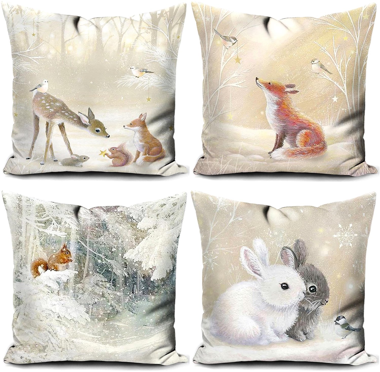Famanu Set van 4 kerst kussenhoezen in grijs voor winterdecoratie, ideaal voor de woonkamer en op de bank, maat 40x40 cm, als cadeau voor de feestdagen