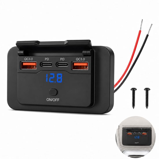 12V USB-stopcontact met 4 Poorten en Schakelaar voor Auto en Boot