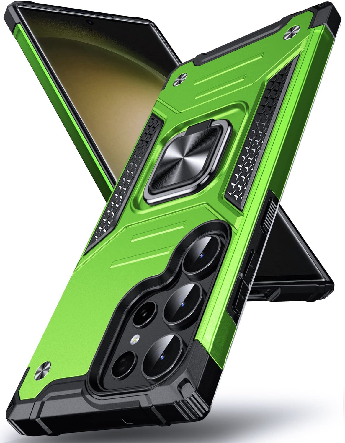 Samsung Galaxy S23 Ultra Hoesje - Schokbestendig met 360° Rotating Ring - Grasgroen