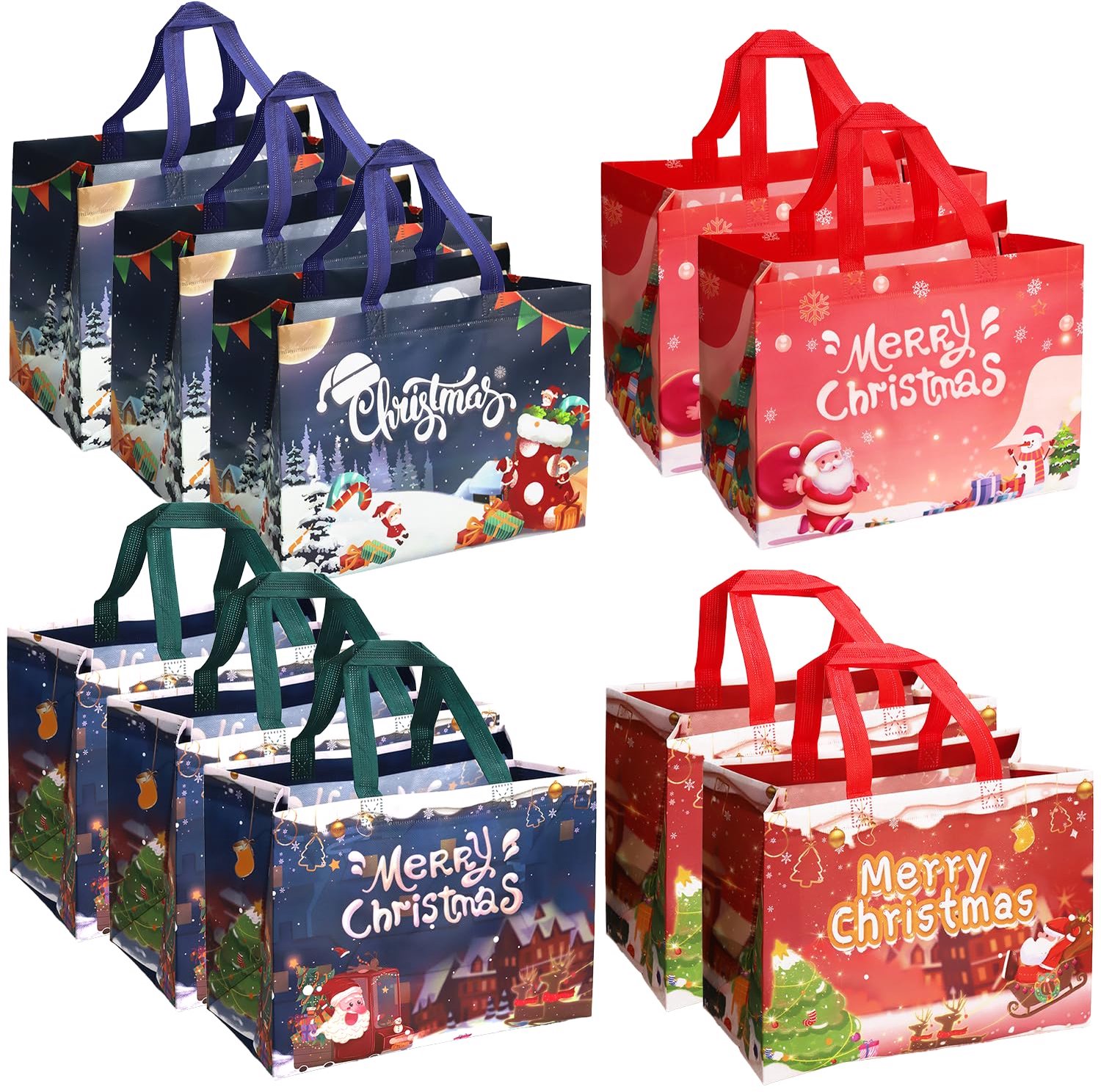 Set van 10 Herbruikbare Kerst Cadeauzakjes met Handgrepen