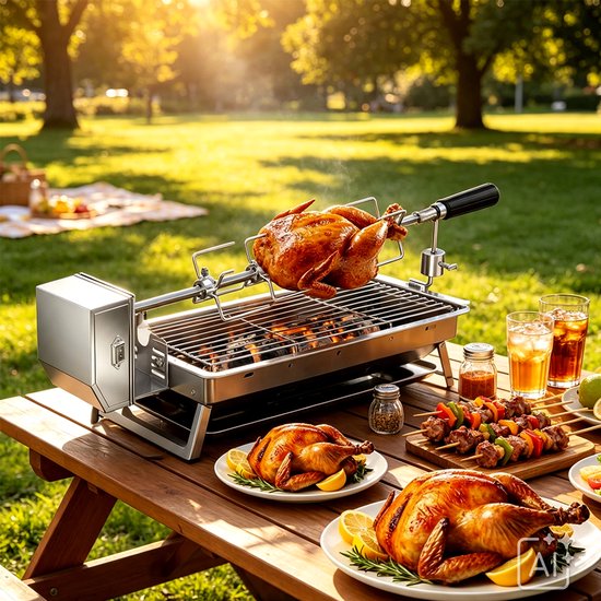 Draaiende grill - Elektrische barbecue - Barbecue voor thuis - Multifunctionele grillstang - Lengte stang: 42 cm + 42 cm + 35 cm - Barbecueset - Barbecue-uitrusting - Zilver — afbeelding 5