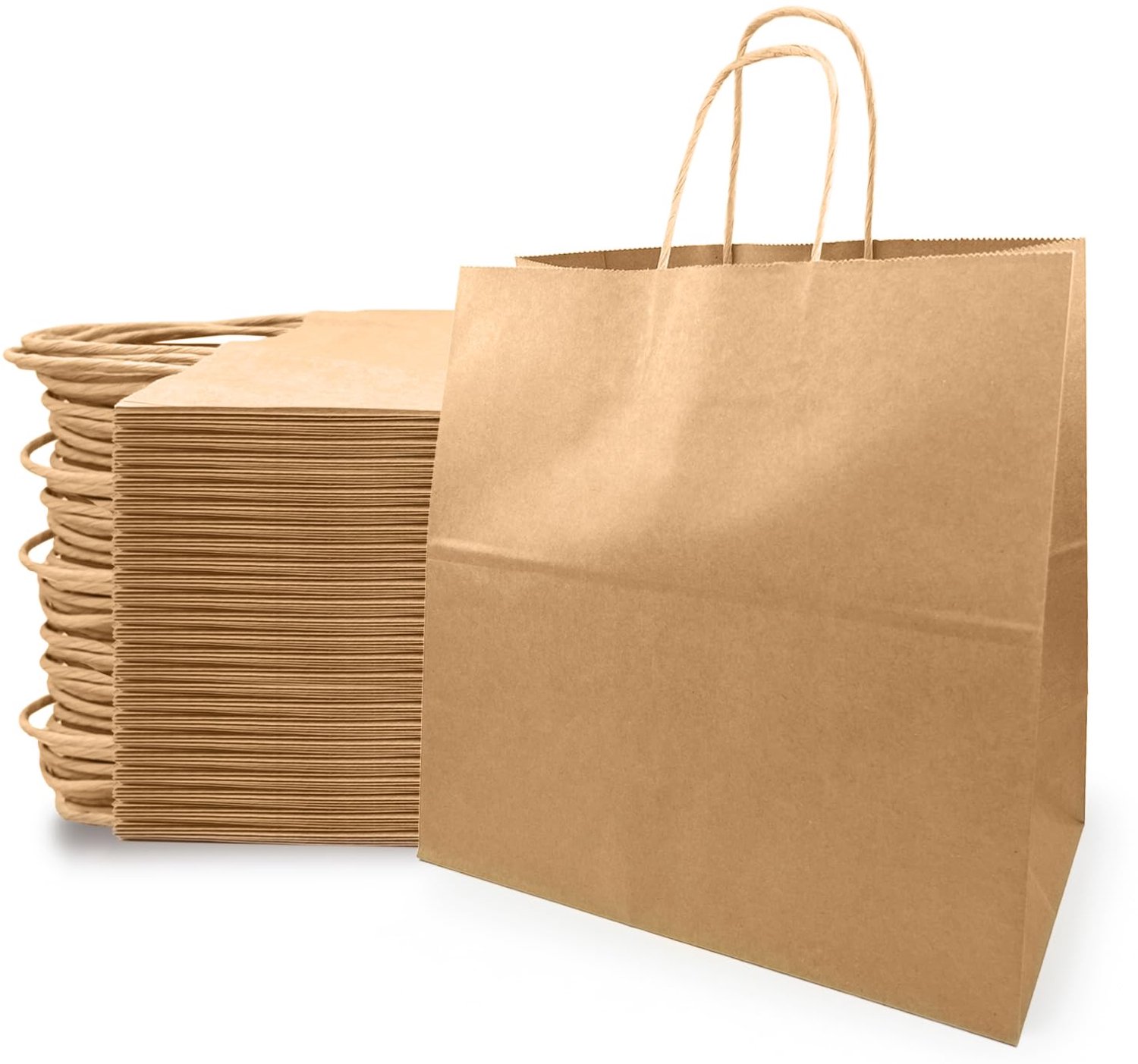 Papieren Zak met Handvat - Groot - Bruin - 25 Stuks