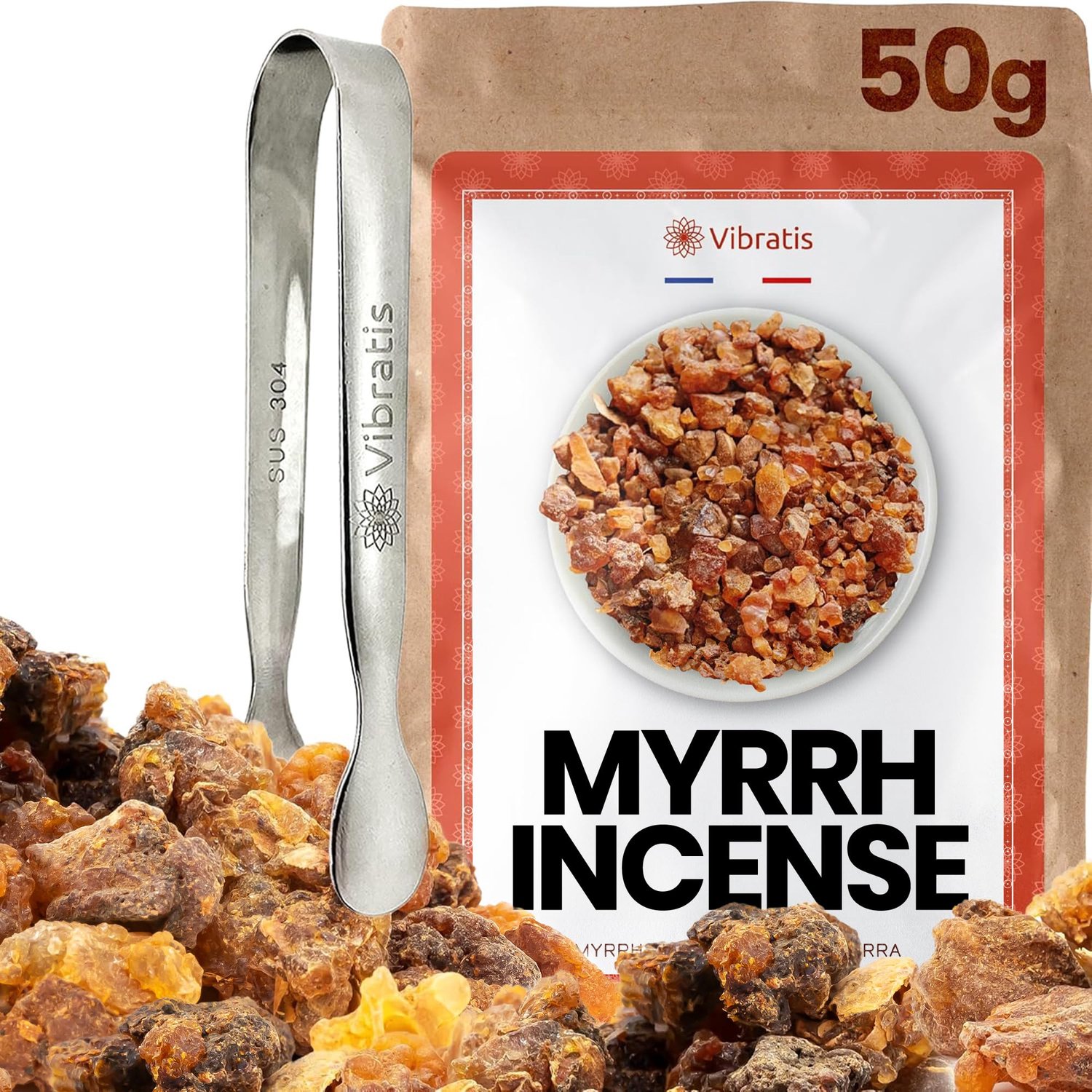 Natuurlijke Myrrh Wierook - 50 g met Tangen