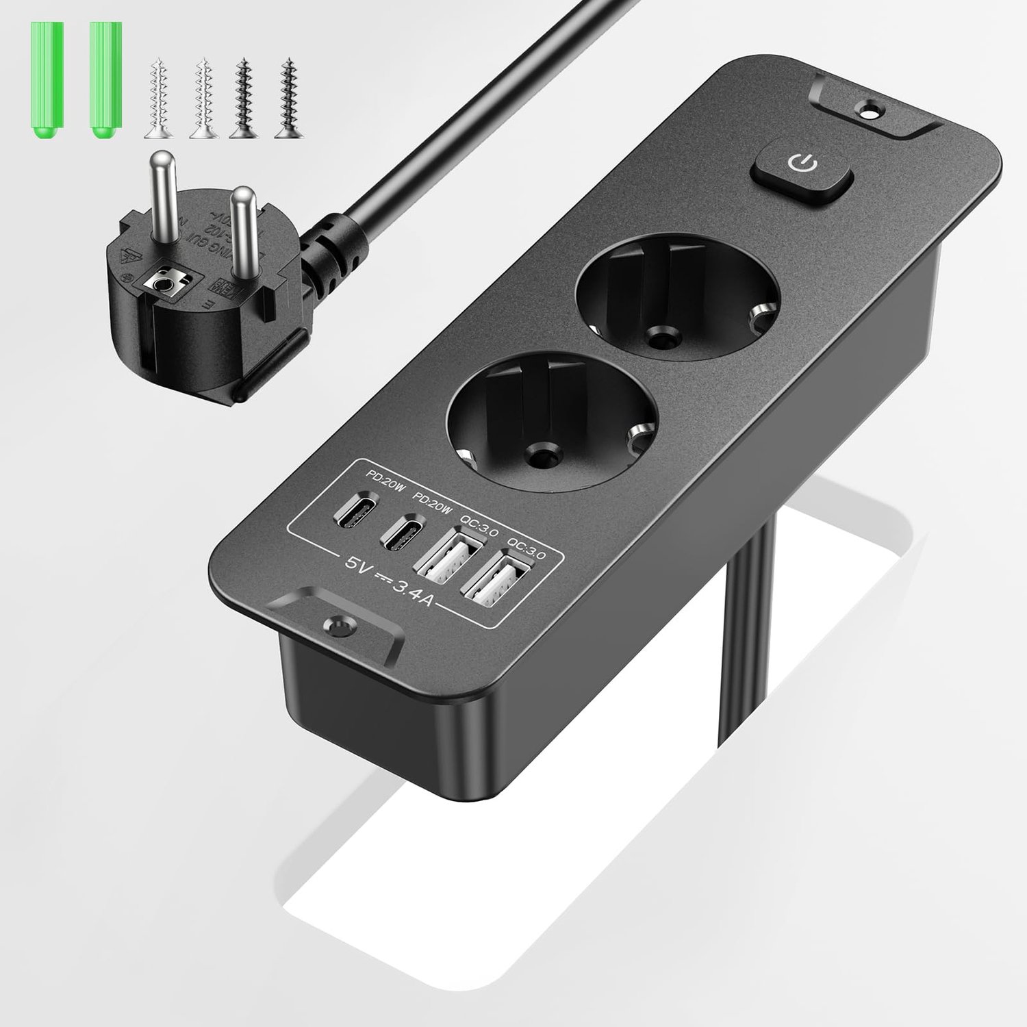 Inbouw Tafelstopcontact met 2 Aansluitingen en 4 USB