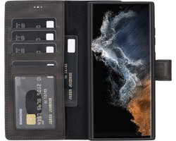 Lykke Samsung Galaxy S23 Ultra Hoesje - Echt Leren Wallet Case - MagSafe Compatibel - RFID Bescherming - Pasjeshouder - Uitneembare Backcover- Zwart