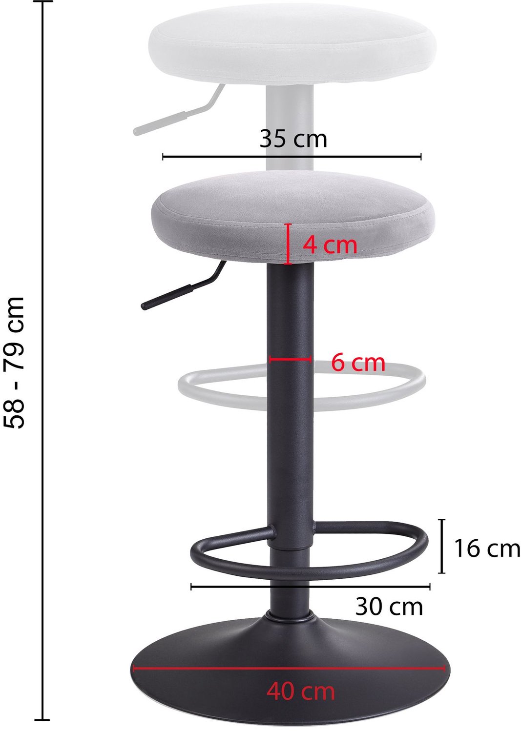Cosmo Casa Barkruk - Donkergrijs fluweel - Zithoogte 79 cm