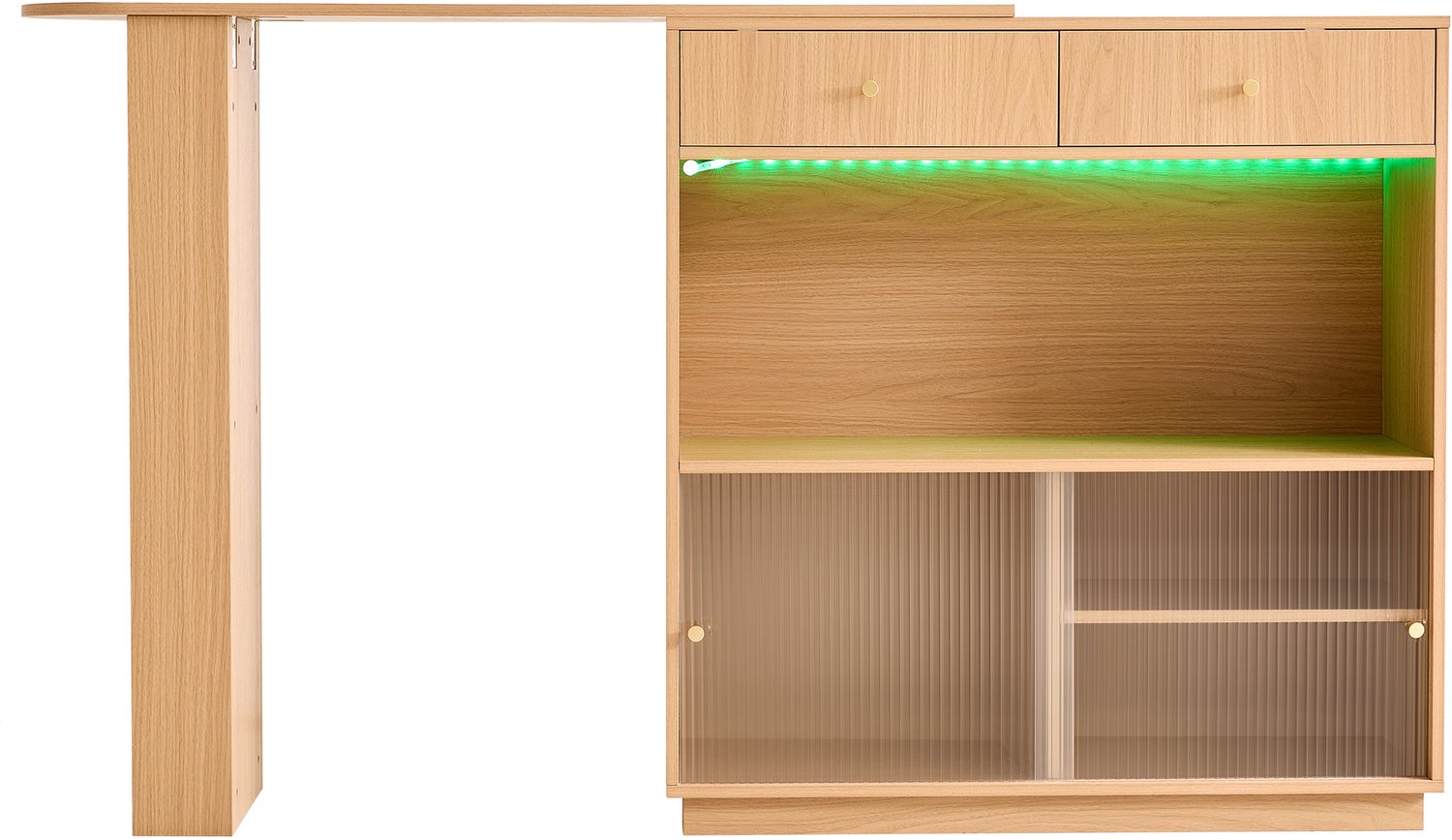 REDOM Uitschuifbare bartafel 120x30x100 cm - Draaibaar met opbergruimte en LED - Eiken Eikenkleur