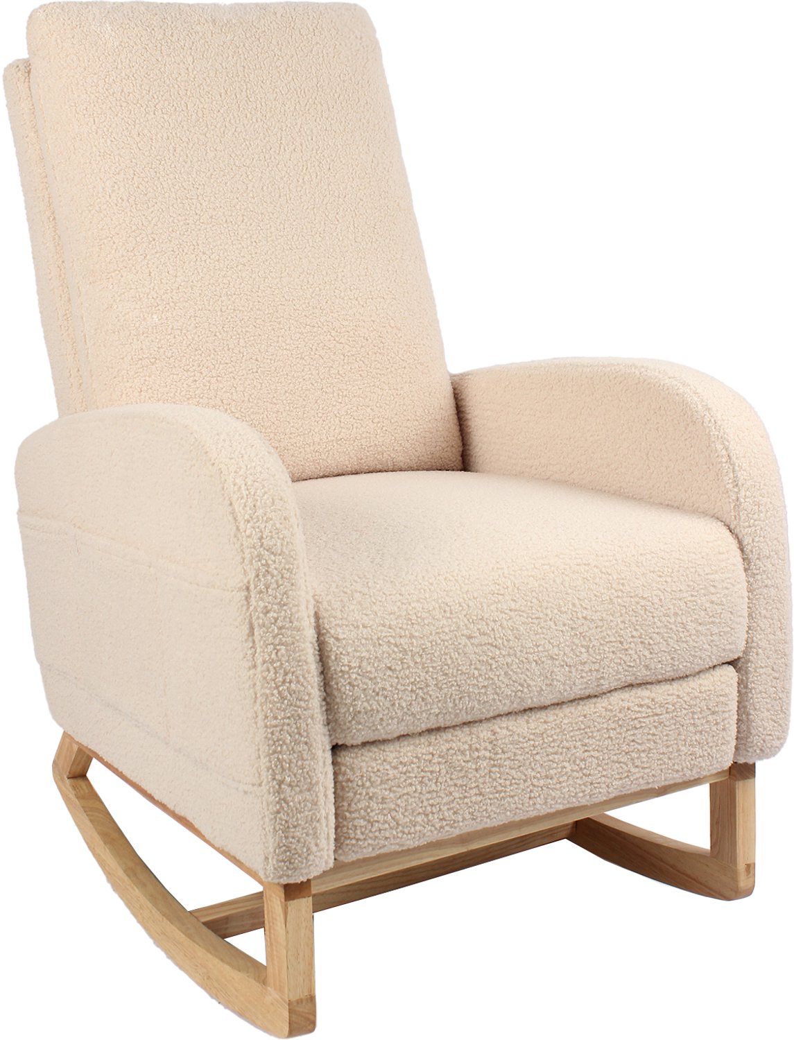 REDOM Schommelstoel 63x75x104 cm - Teddy stof, hoge rugleuning en zijvak - Beige