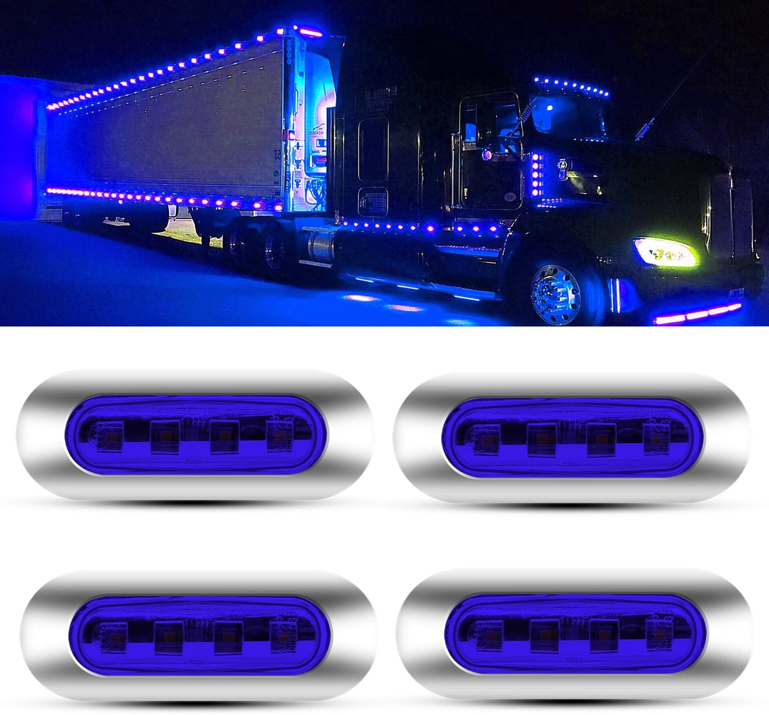 LED Zijmarkeringslichten 12V 24V - Blauw, Set van 4
