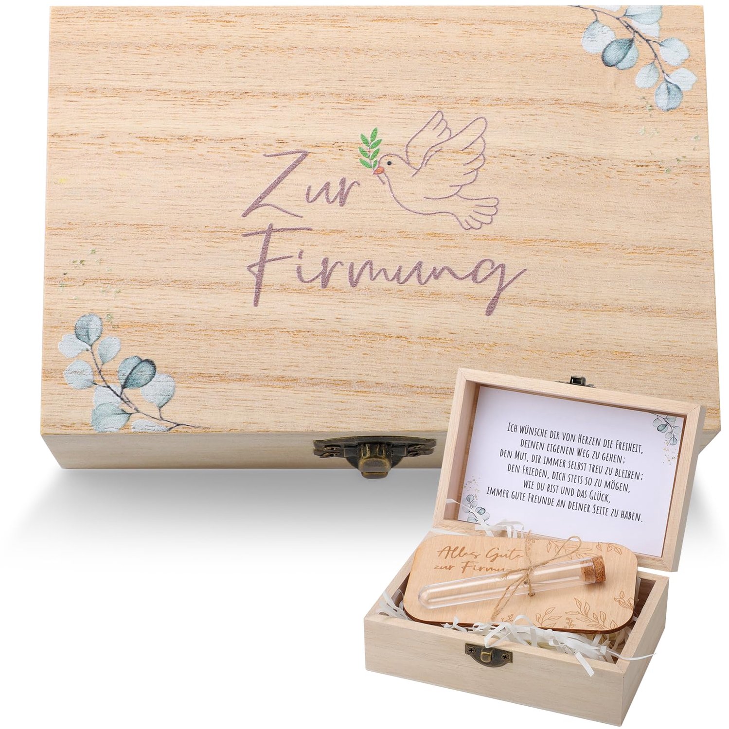 Houten Cadeauverpakking met Testbuis en Groetkaart