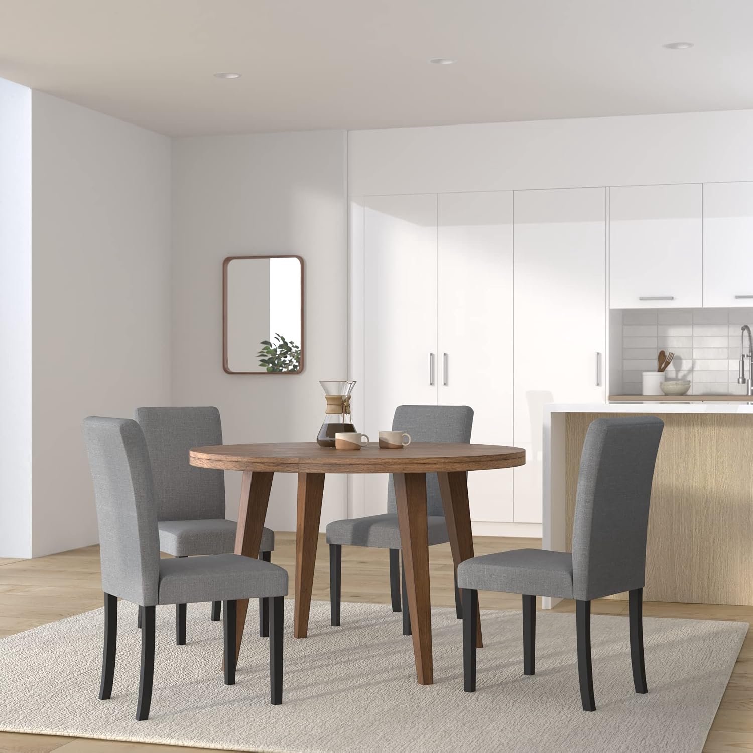 Hamburgia Eetkamerstoelen Set van 6 Donkergrijs Zwart met Houten Poten, Gestoffeerde Zitting, Comfortabele Rugleuning en Afmetingen