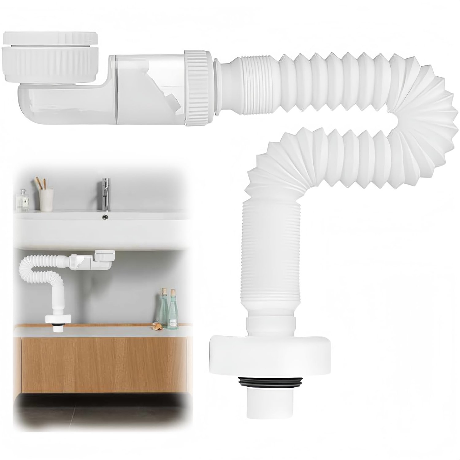 Verstelbare Kunststof Sifon 360° voor Badkamer en Keuken