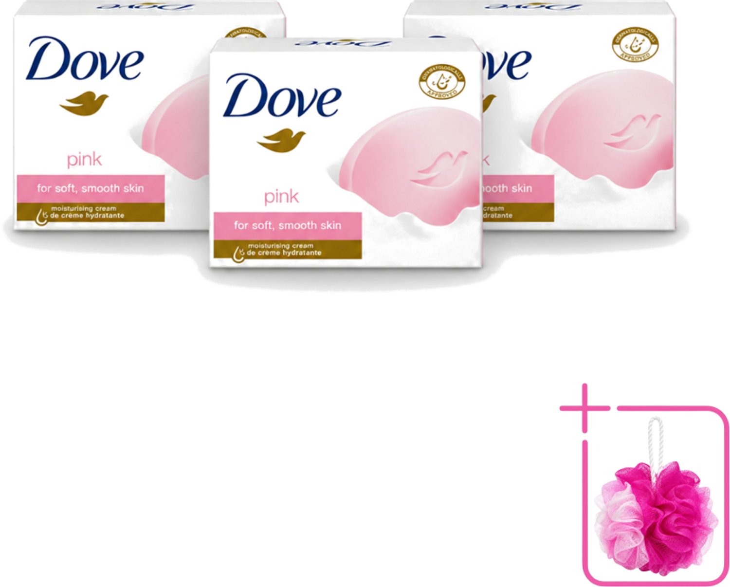 3 x Dove - Zeep - Pink - Hydraterend - 90 g - Bulkverpakking - Dove Pink Beauty Cream Bar - Douchemop - Hydraterende zeep