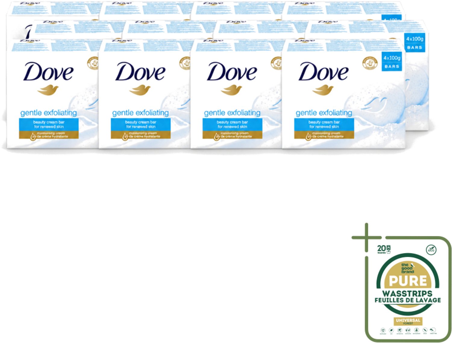 12 x Dove - Zeep - Gentle Exfoliating - Verfrissend - 4 x 100 g - Wasstrips - Dove Beauty Bar - Exfolierende Zeep - Zachte Huid - Huidverzorging - Vochtige Huid