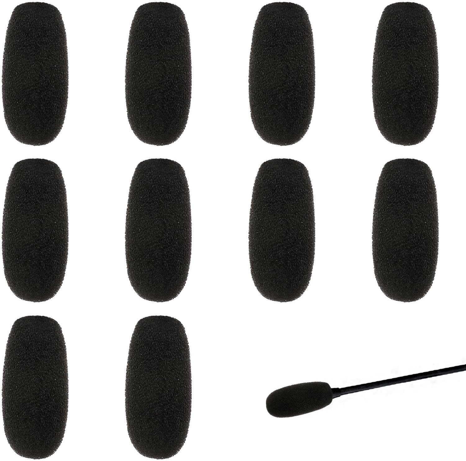 Microfoonwindschermen 10-pack - Schuimhoezen - Bescherming voor hoofdtelefoonmicrofoons - Zwart - Materiaal: spons - Afmetingen: 3,6 x 1,6 cm - Microfoonhoezen
