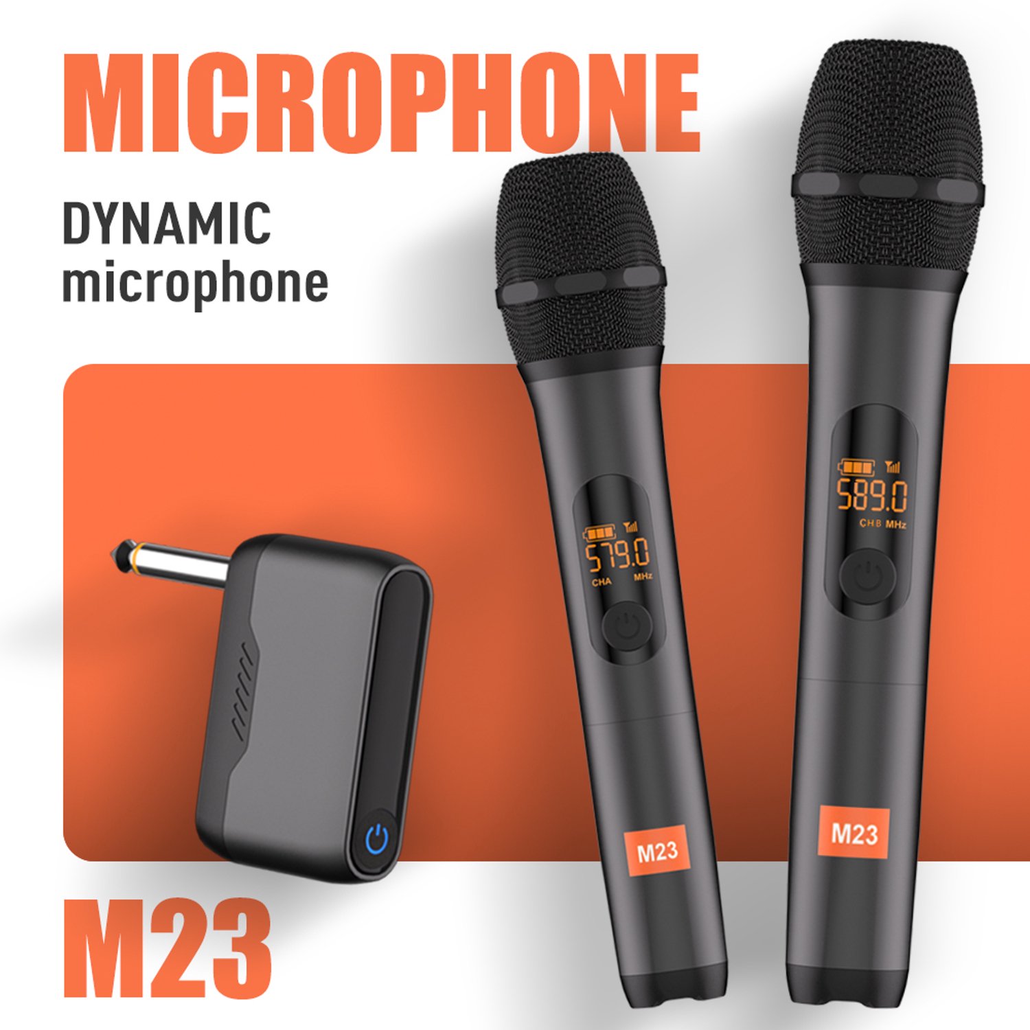 Draadloze Microfoon - Karaokemicrofoon - Handzender - Dynamisch Element - UHF 2-Kanaalssysteem - Bijpassend Paar - Frequentie 510-558 MHz - Ingebouwde Oplaadbare Accu - Uitvoering M23 - Voor Karaoke, Kerk en Feest