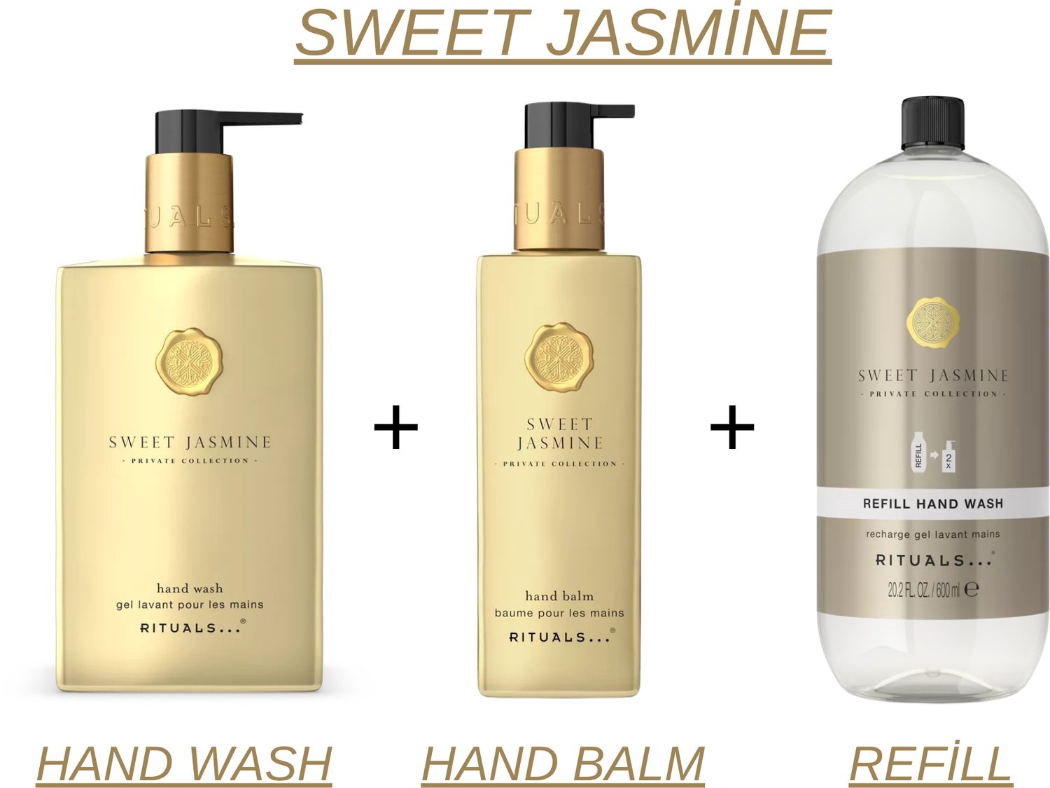 Rituals - Sweet Jasmine - Hand Wash 300 ml New Design + Hand Balm 175 ml + Refill Hand Wash 600 ml - Handzeep - Handbalsem - Navulling Handzeep