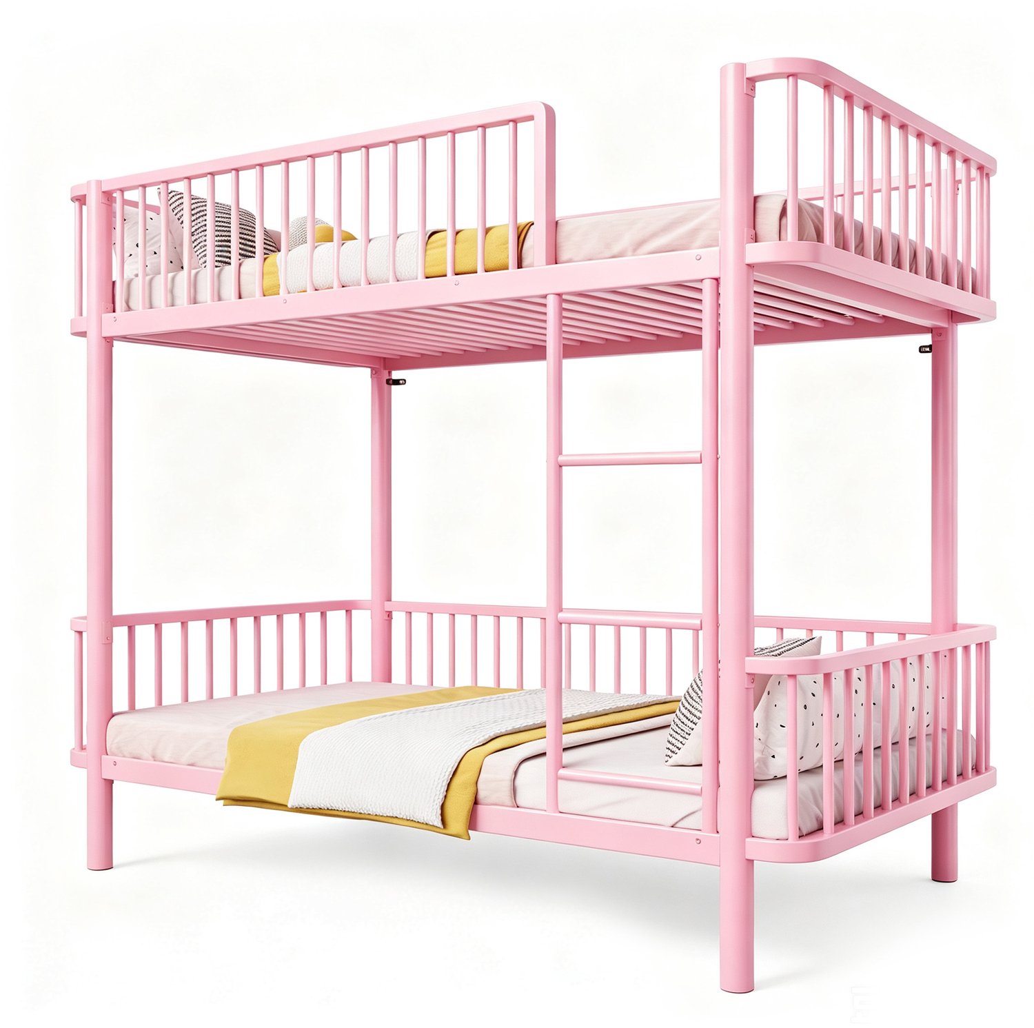 REDOM Stapelbed 90x200 cm - Met afgeronde hoeken en hekwerk op beide bedden - Roze