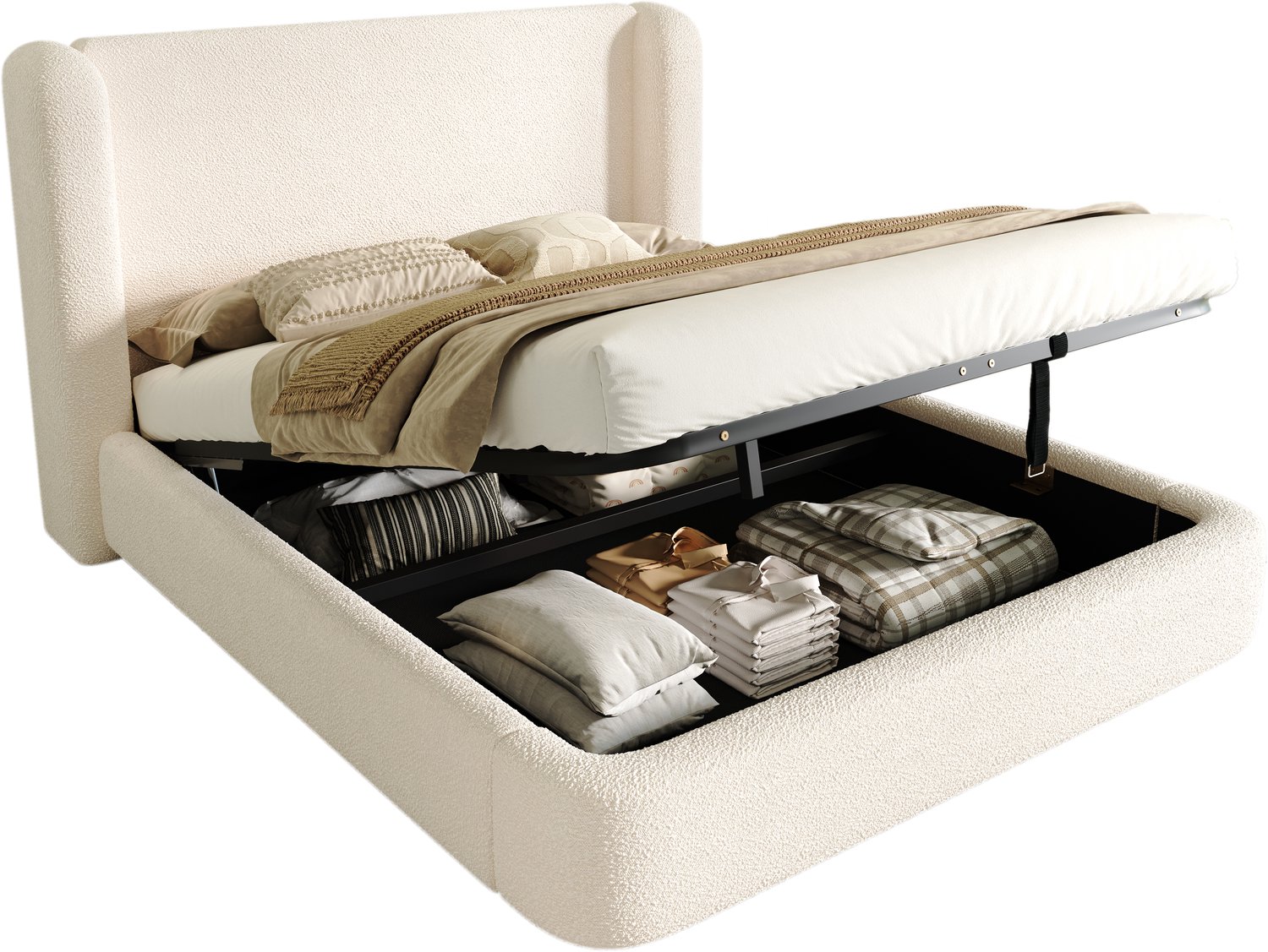 REDOM Gestoffeerd tweepersoonsbed 140x200 cm - Hydraulische opbergruimte en lattenbodem - Beige
