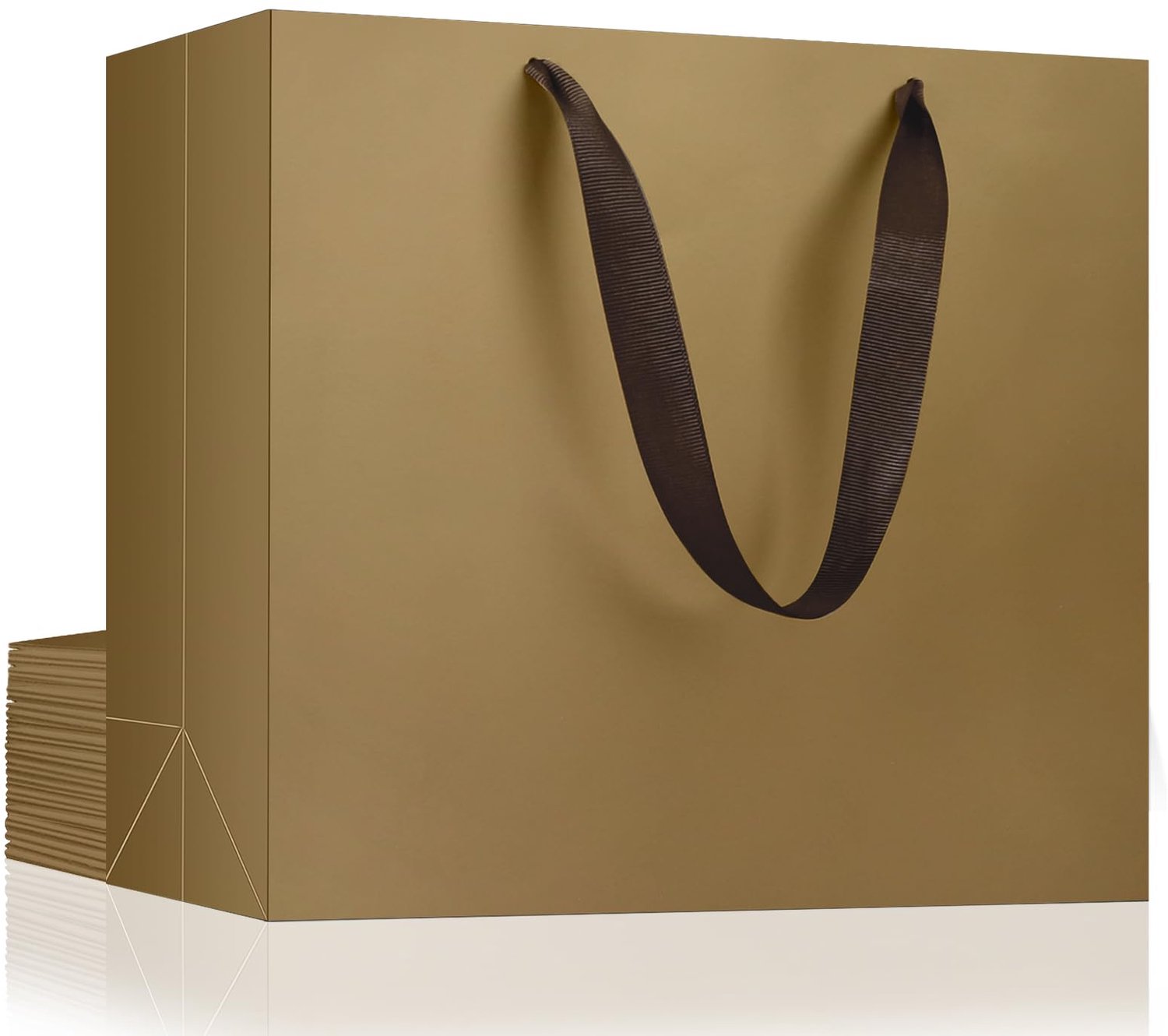 Papieren Cadeautasjes met Handvatten - 10 Stuks Goudbruin 27x8x21cm - 230GSM