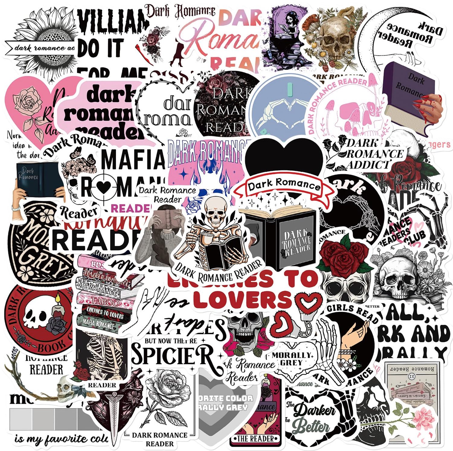 Set van 50 Dark Romance Leestickers voor Creatieve Projecten