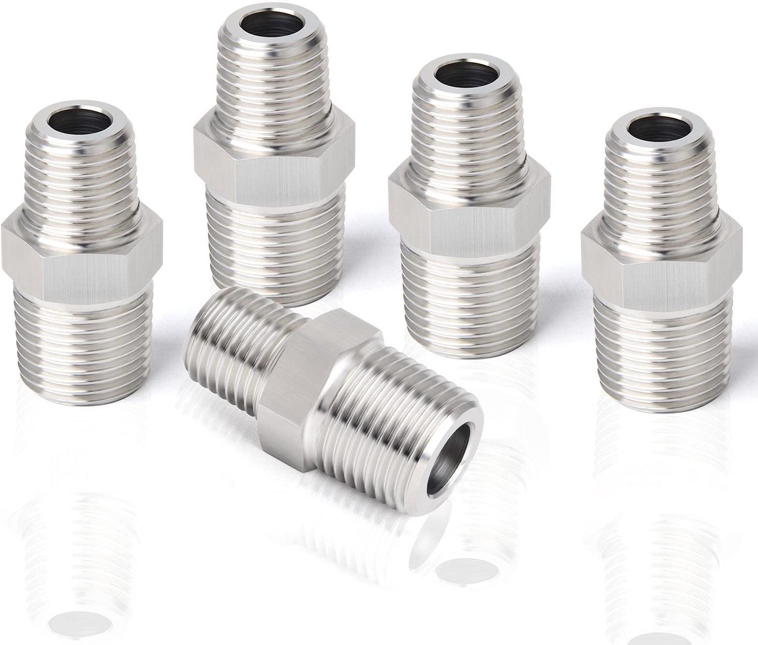 Zeskantnippel 5 Stuks - Roestvrij Staal 304 - Verloopstuk 3/8" x 1/4" BSP - Koppeling voor Buizen - Industrieel Gebruik - Voor Water/Lucht/Gas - Buisverbinding