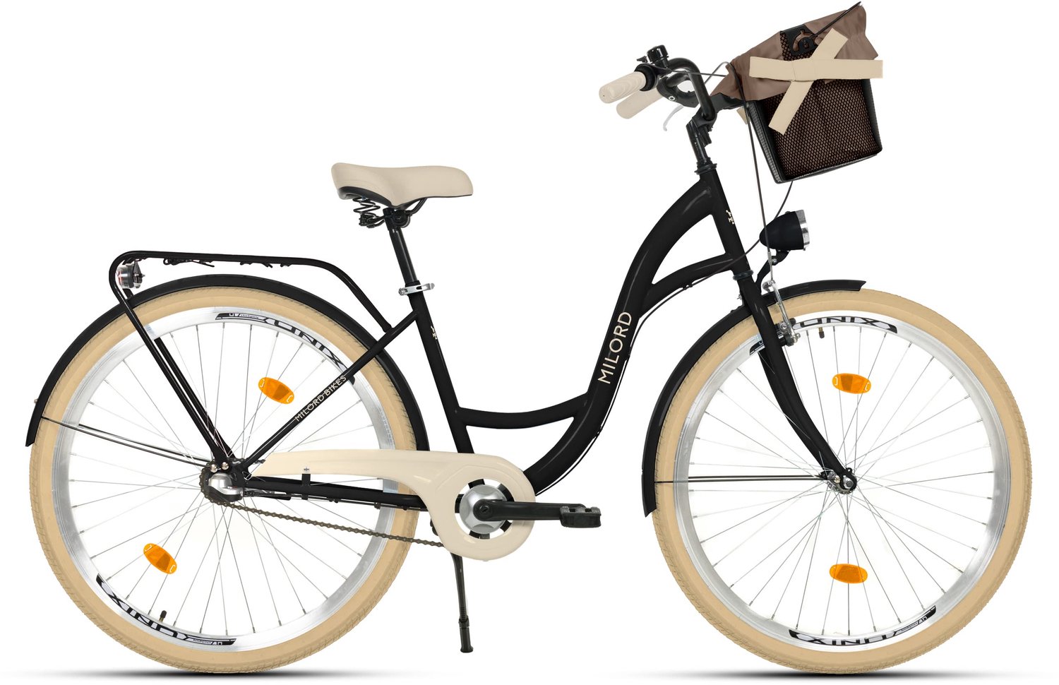 Milord damesfiets stadsfiets 28 inch 3 versnellingen zwart frame metalen mand