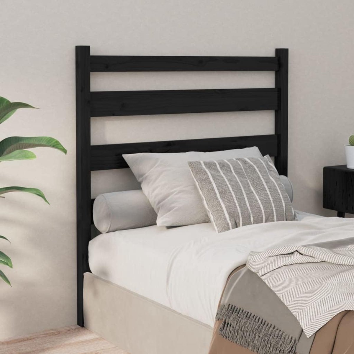 Hoofdeinde zwart, 81 x 4 x 100 cm, massief grenen, hoofdeinde voor slaapkamer, slaapkamermeubels, hotels