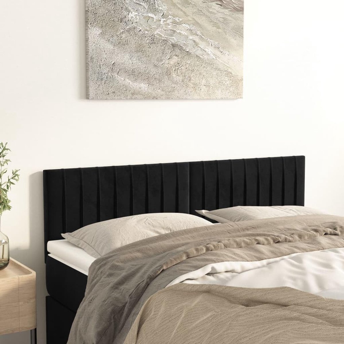 Hoofdsteunen 2 stuks zwart 72 x 5 x 78/88 cm fluwelen hoofdeinde voor slaapkamer slaapkamer meubels hotels