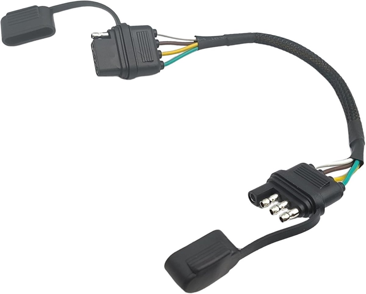 4-pins platte aanhangwagenverlenging 12 inch harnasdraad, 18 AWG puur koperdraad voertuigzijde en aanhangwagen-kant 4-wegs connector