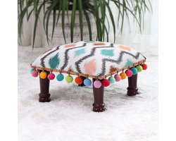 Bandezid Bohemen Ottomaanse Ottomanen, Bank Vierkante Voetbank, Stof Lage Kruk Ottomanen Bank Met 4 Houten Benen Amerikaanse Poef Voor Woonkamer Home Decor-Rode Luchtmacht 38x38x24cm (15x15x9inch)