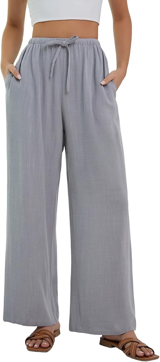 broek voor dames Zomerse baggy broek met wijde pijpen Damesbroek met elastische taille Lichtgewicht broek voor dames met zakken Losse pasvorm