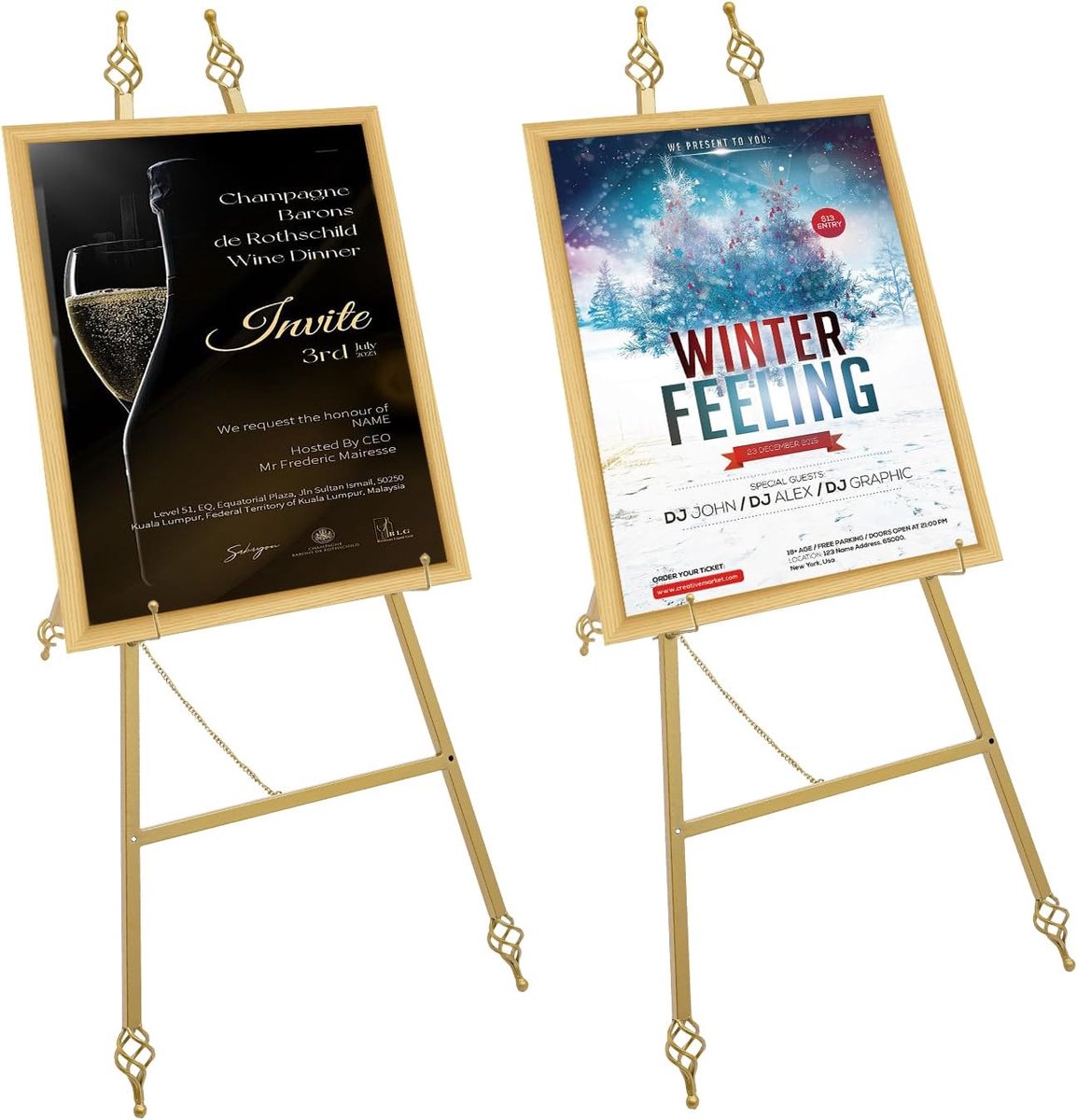 Welkomstbord, standaard, 2 stuks, metalen schildersezel 48 x 110 cm, A-frame, ezel voor bruiloftsdecoratie en poster, draagbare kunststandaard met 6 verstelbare gaten voor bruiloft,