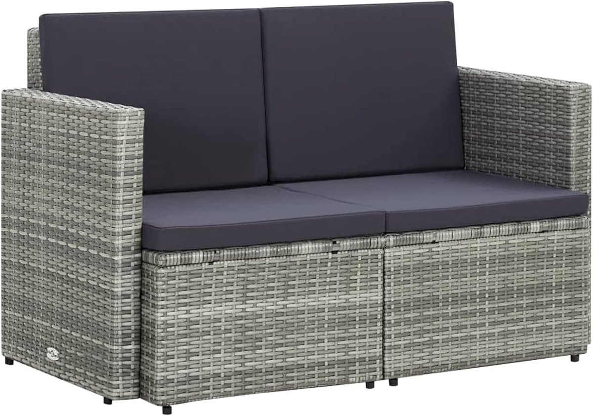 2-zitsbank met kussen, outdoorbank, tuin, met rugleuning, rotan bank, voor woonkamer, terras, tuin, terras, balkon, synthetische rotan, grijs