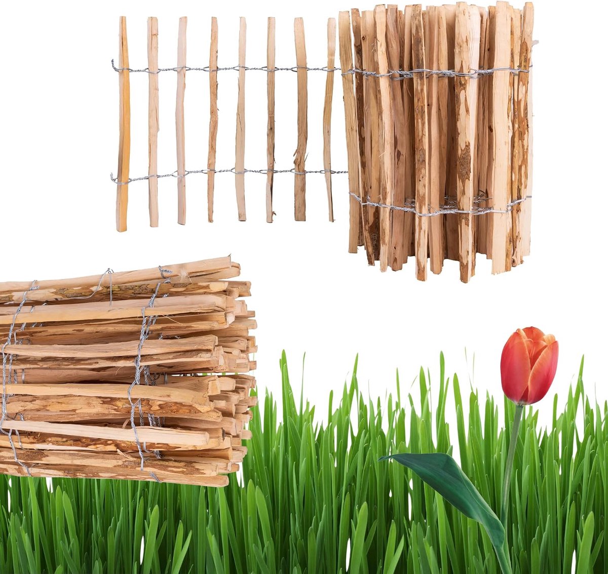Schutting H:60 cm L:5m Lattenafstand 7-8 cm Tuinafscheiding Plantenrand Tuinhek Houten Rolschutting Rollboarder