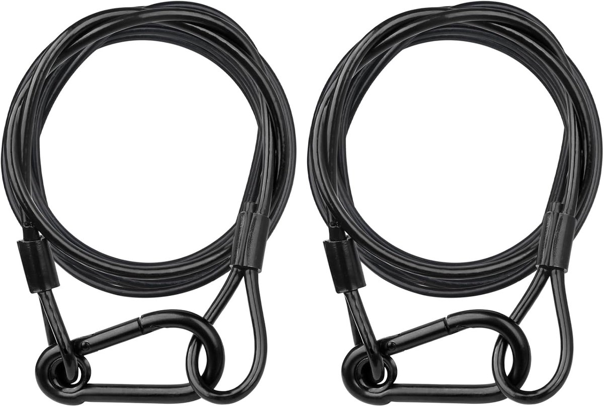 Verlichtingsveiligheidskabel met lussen (2-pack), 25kg belasting Traplichtveiligheidskabel Zwarte beveiligingsketting voor ophanging aan trussen, roestvrijstalen draagkoord (diameter 3 mm