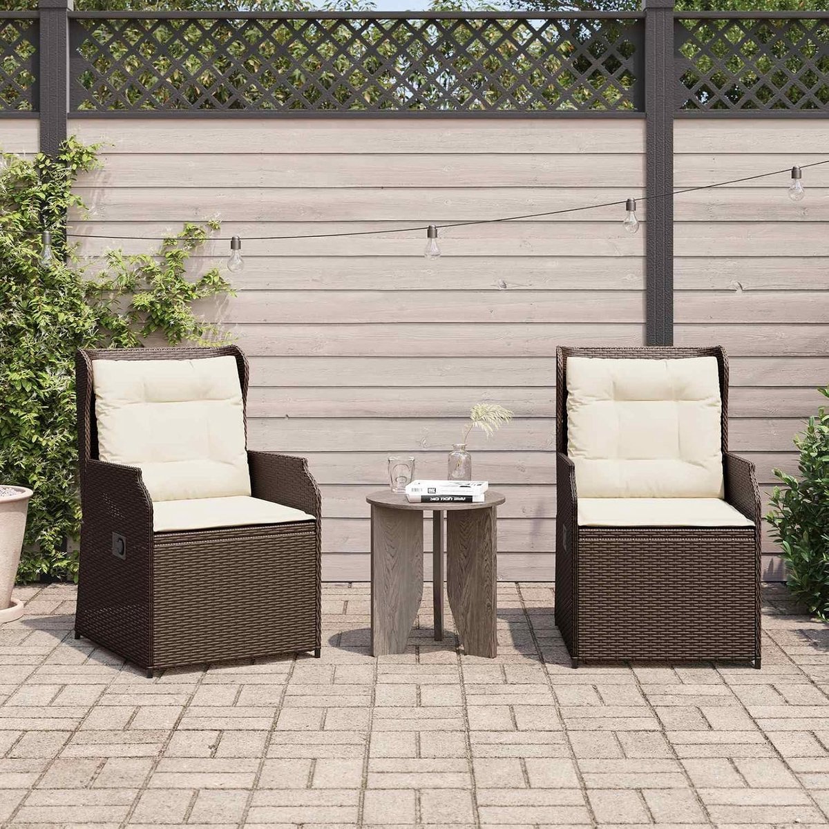 Poly rattan poedergecoat staal tuin bank bruin crèmewit 2 stuks