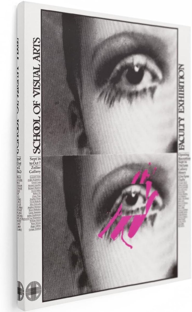 Canvas Schilderij Vintage Poster - 60x80 cm - Wanddecoratie Zwart Wit - Muurdecoratie Gezicht - Decoratie Retro - Roze