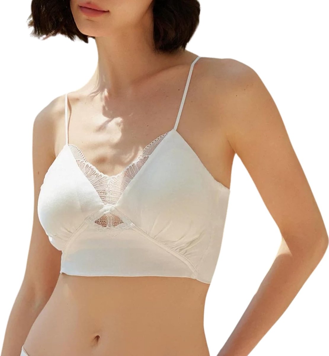Bralette satijnen cami met ingebouwde beha tank top voor vrouwen draadloze gewatteerde beha hemdje tops met kanten rand