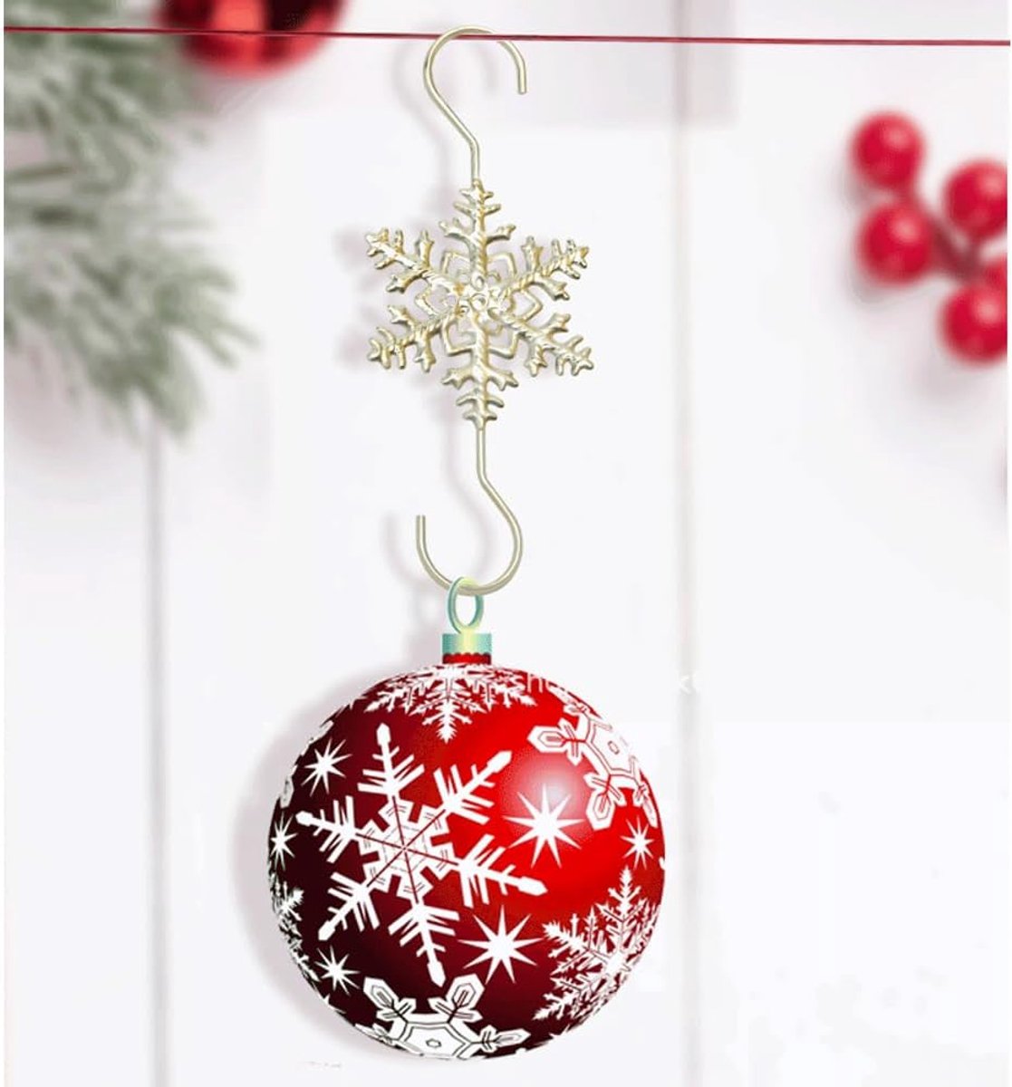 Dailygoods- Kerstboomhaken 12 Stuks - Metalen S-haken - Sneeuwvlok Haken - Roestvrij Staal - Decoratie Haken - Afmeting 68mm - Kerstdecoratiehaken