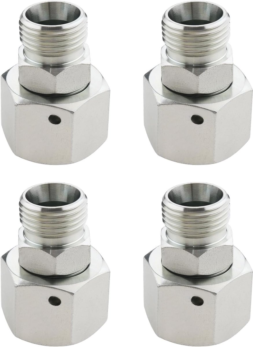 Dailygoods - Hydraulische Adapter - Draaibare Fitting - 4 Stuks - Zilver - Mannelijk naar Vrouwelijk - Geschikt voor Hydraulische Systemen - Metrische