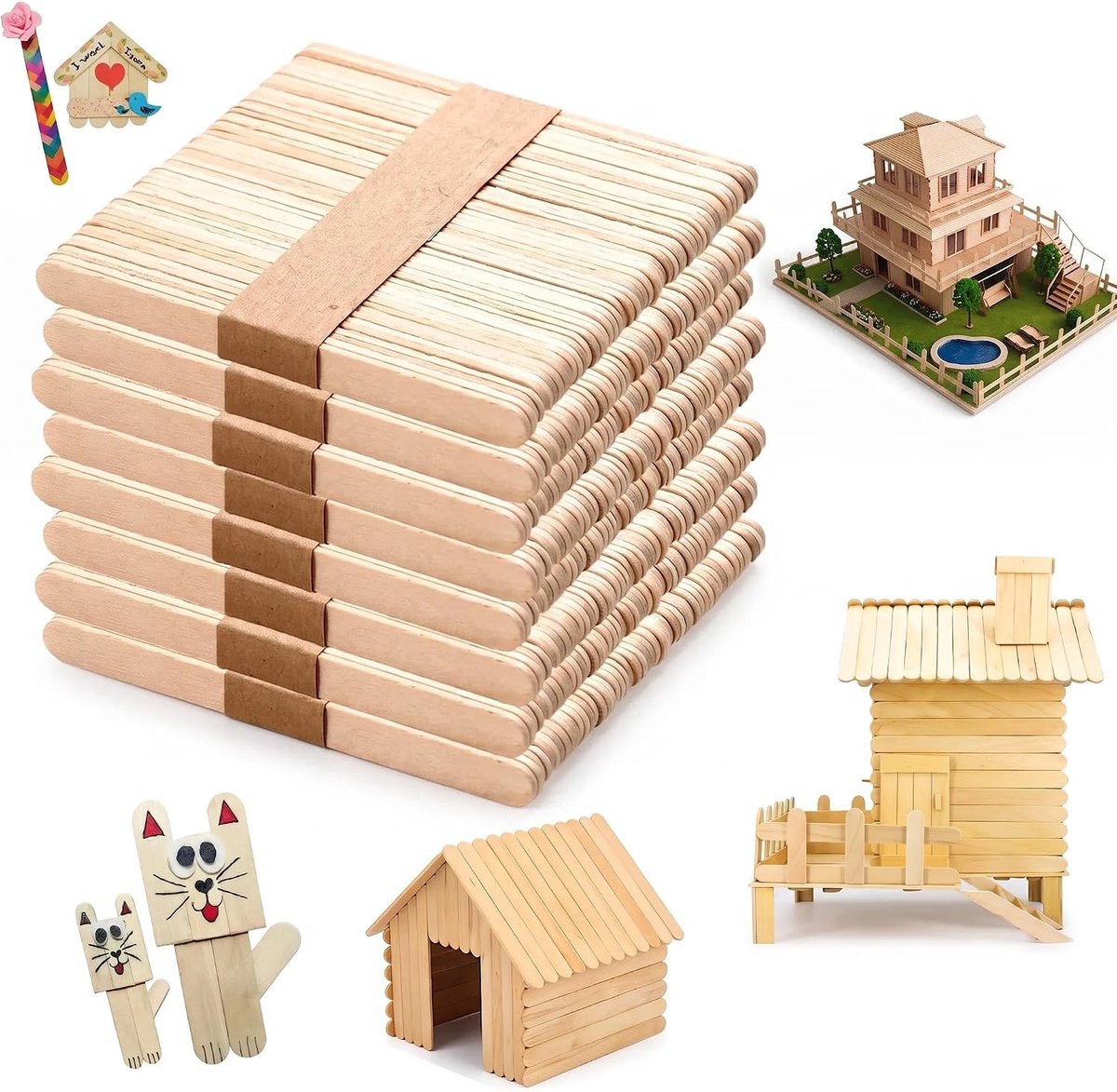 Houten ijsstokjes om te knutselen, natuurlijk houten ijsstokjes voor knutselen en cosmetica (114 x 9 x 2 mm)