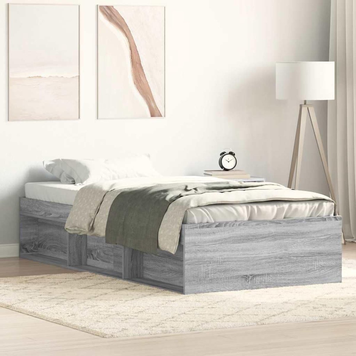 Hout met opbergvakken logeerbed grijs sonoma 90x200 cm