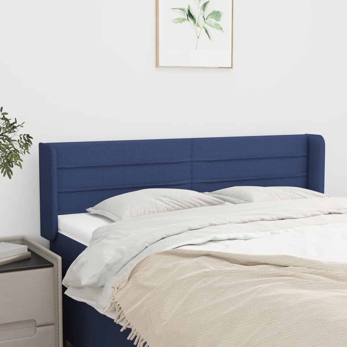 Hoofdeinde met oren, blauw, 147 x 16 x 78/88 cm, stof, hoofdeinde voor boxspringbed, slaapkamer, hoteldesign 3118912