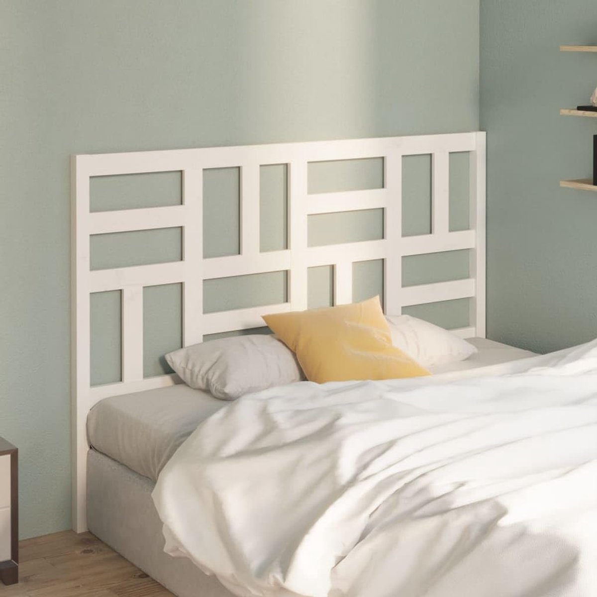 Grenen hoofdeinde 126 x 4 x 104 cm, wit met modern lattendesign voor de slaapkamer, hoofdsteun van natuurlijk grenenhout, comfortabele rugsteun voor bed